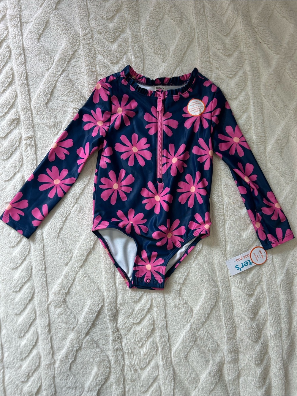 Carter's Girls' Navy & Pink Daisy Long-Sleeve One-Piece Swimsuit